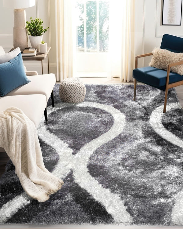 Optima Bel Air Abstract Gray Shag Area Rug