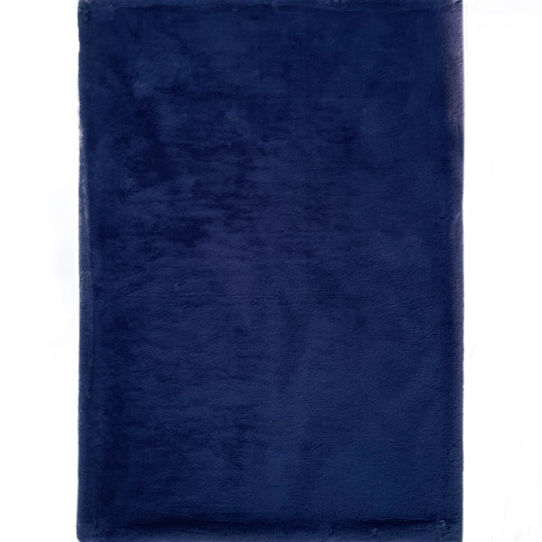 Luxury Chinchilla Navy Blue Faux Fur Plush Area Rug