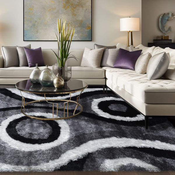 Optima Echo Black And White Shag Area Rug