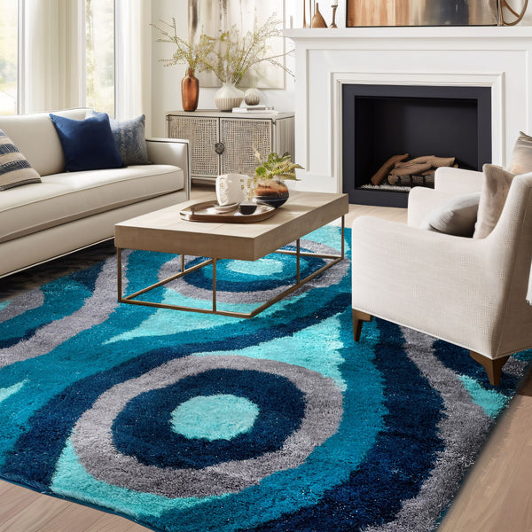 Optima Echo Aqua Blue Shag Area Rug