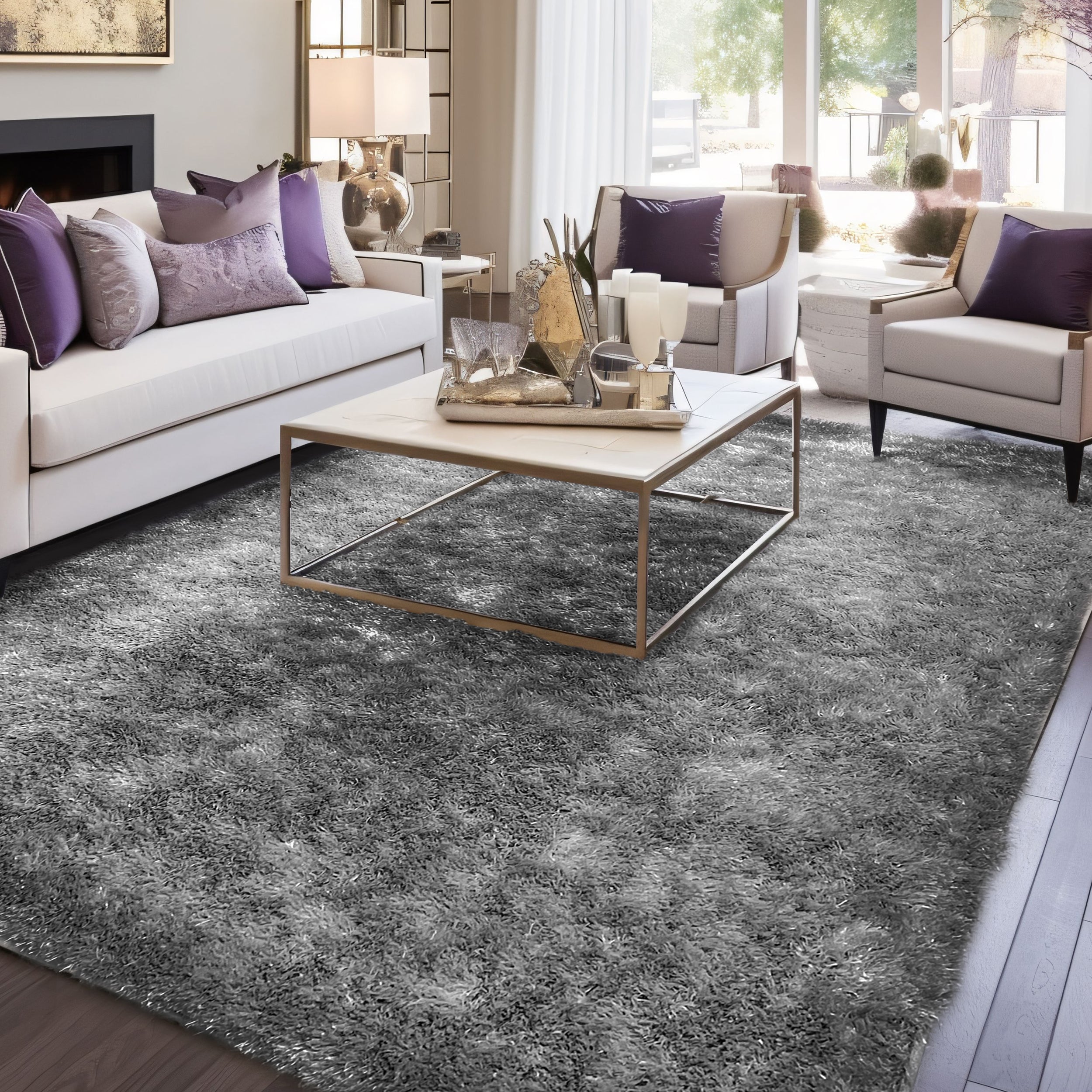 Aroma Light Gray Solid Shag Area Rug