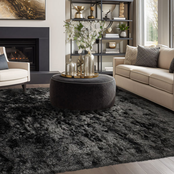 Brisa Black Solid Shag Area Rug