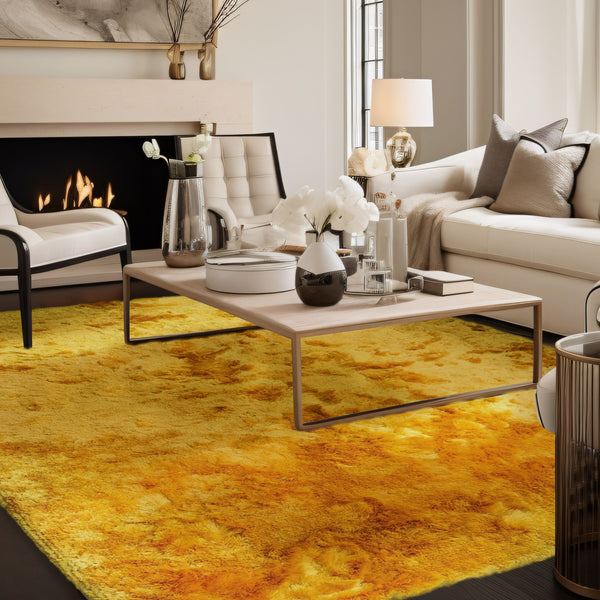 Brisa Yellow Gold Solid Shag Area Rug