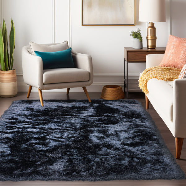 Glorious Black Solid Shag Area Rug