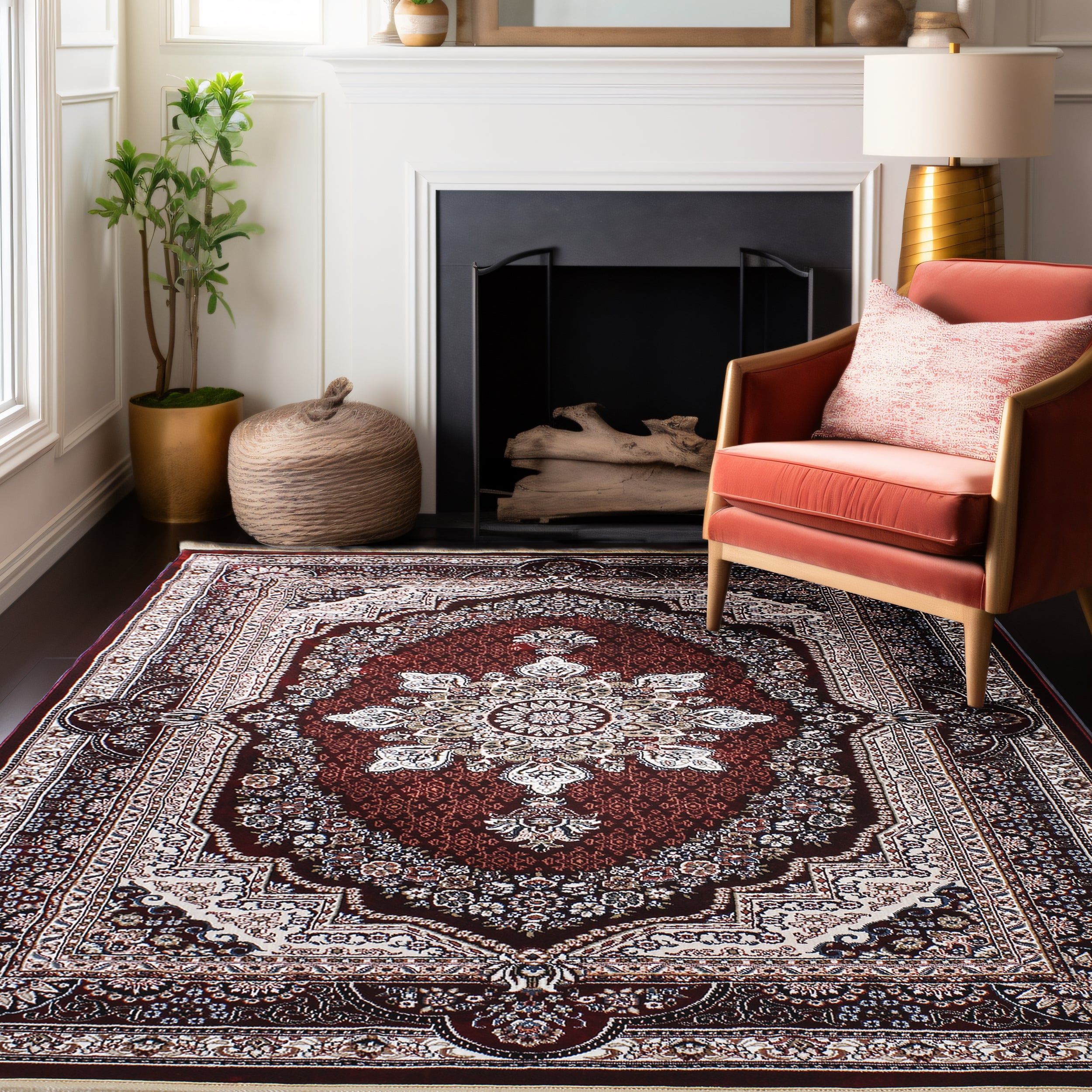 Traditional Burgundy Medallion Area Rug