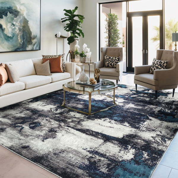 Persian Navy Blue Mottled Splatter Area Rug