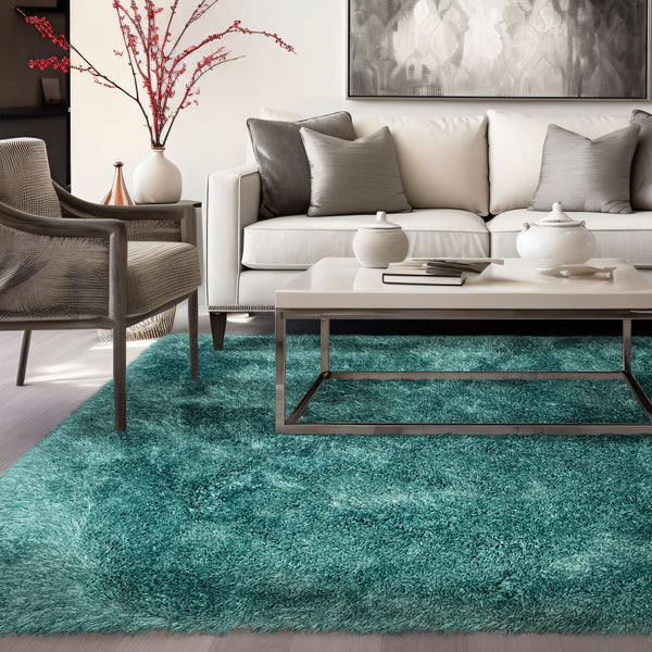 Romance Turquoise Solid Shag Area Rug