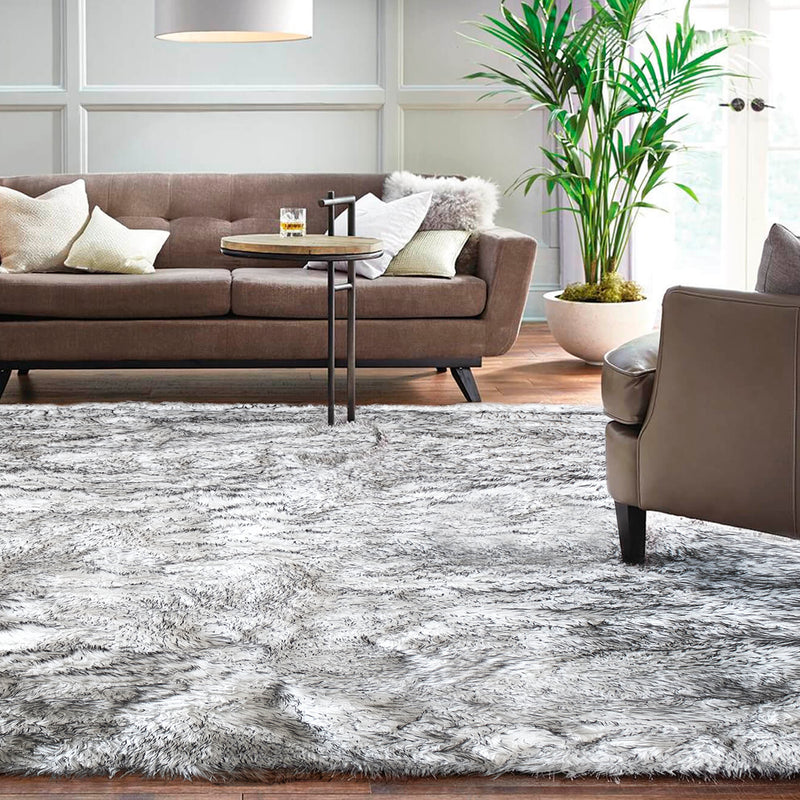 Sheepskin Black And White Faux Fur Shag Area Rug