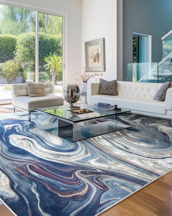 Venus Abstract Area Rug Blue