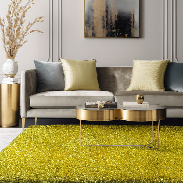 Crystal Yellow Gold Solid Shag Area Rug