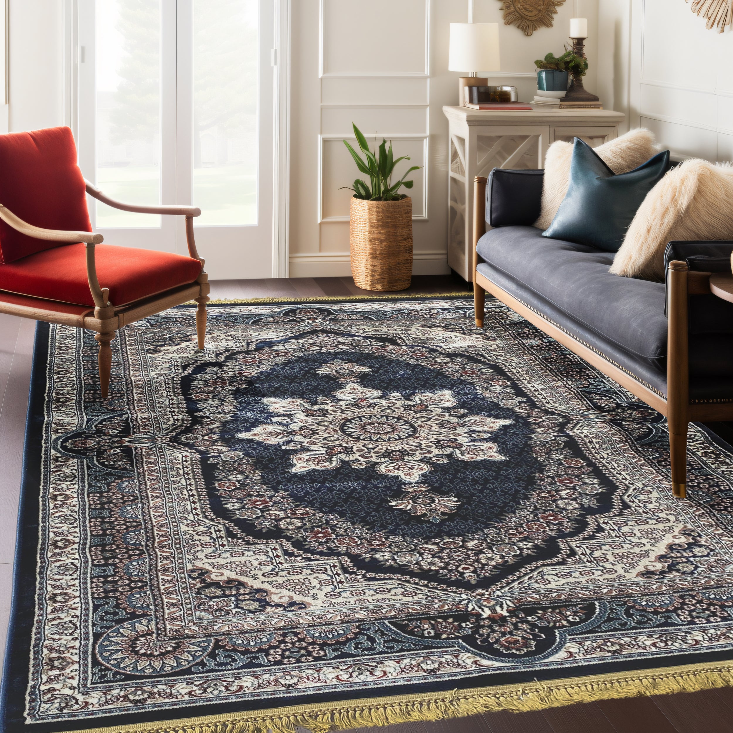 Traditional Navy Blue Medallion Area Rug