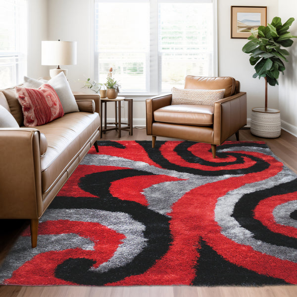 Optima Wild Side Red And Black Shag Area Rug