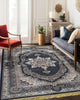 Traditional Navy Blue Medallion Area Rug