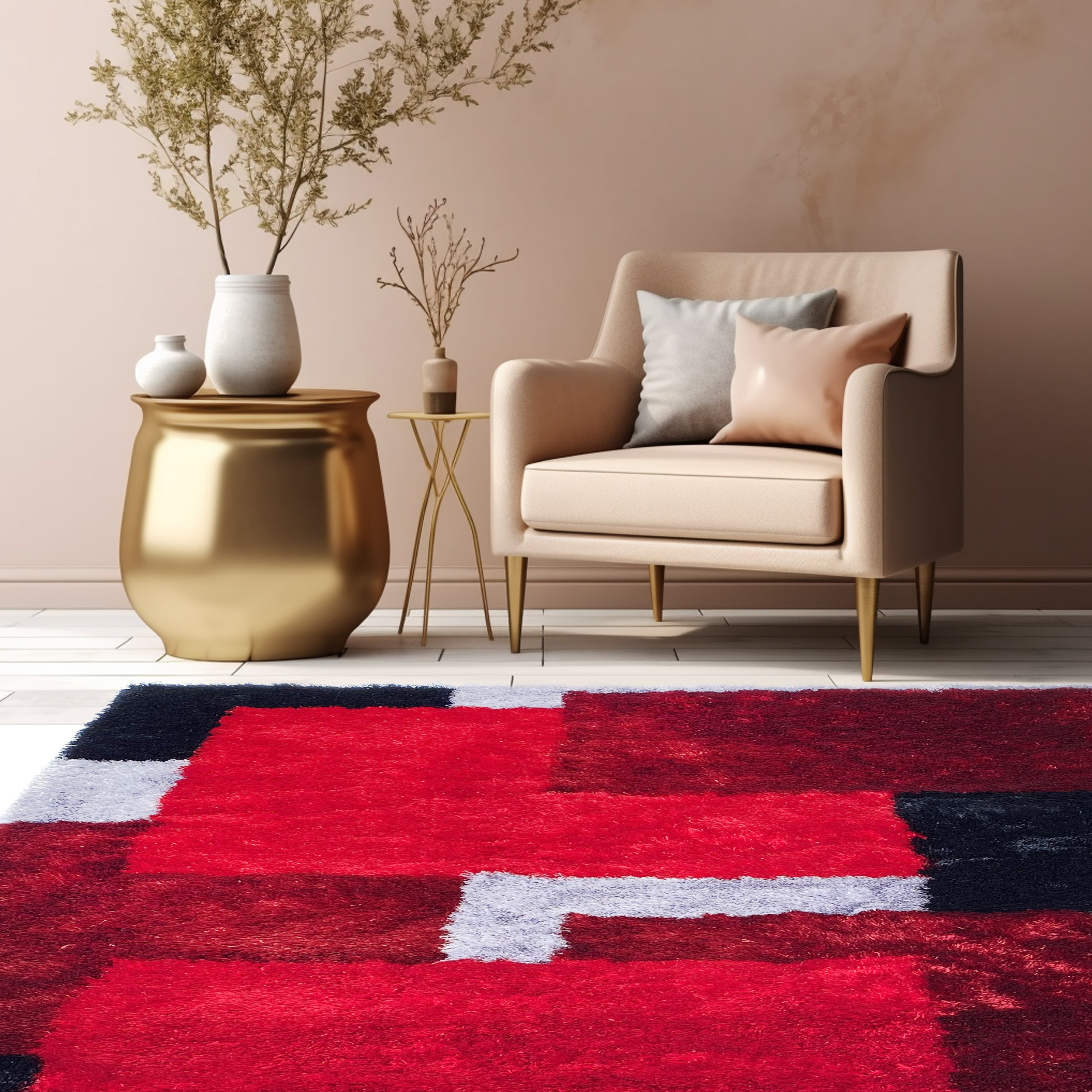 Optima Red And Black Shag Area Rug