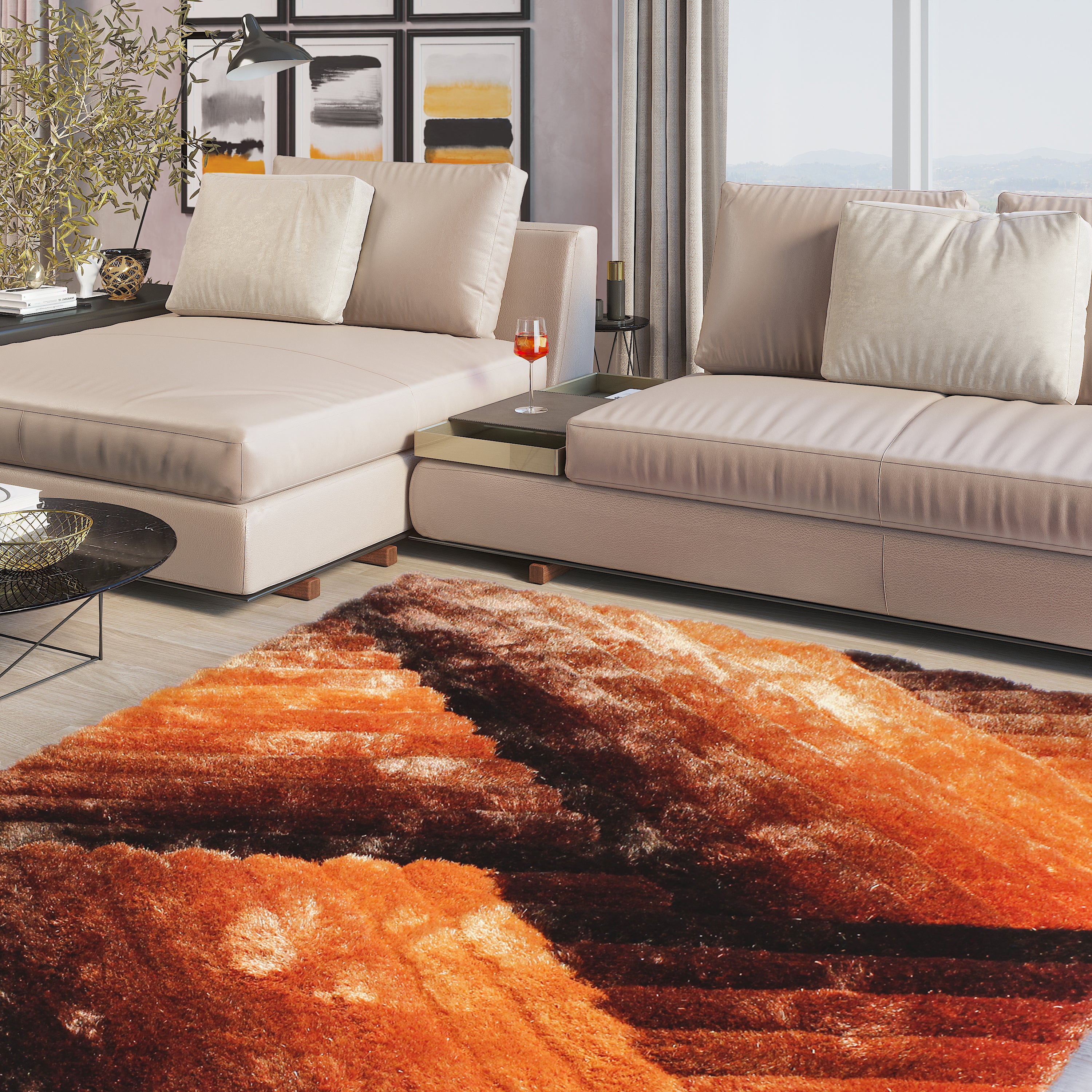 Artistic Lines Orange Shag Area Rug