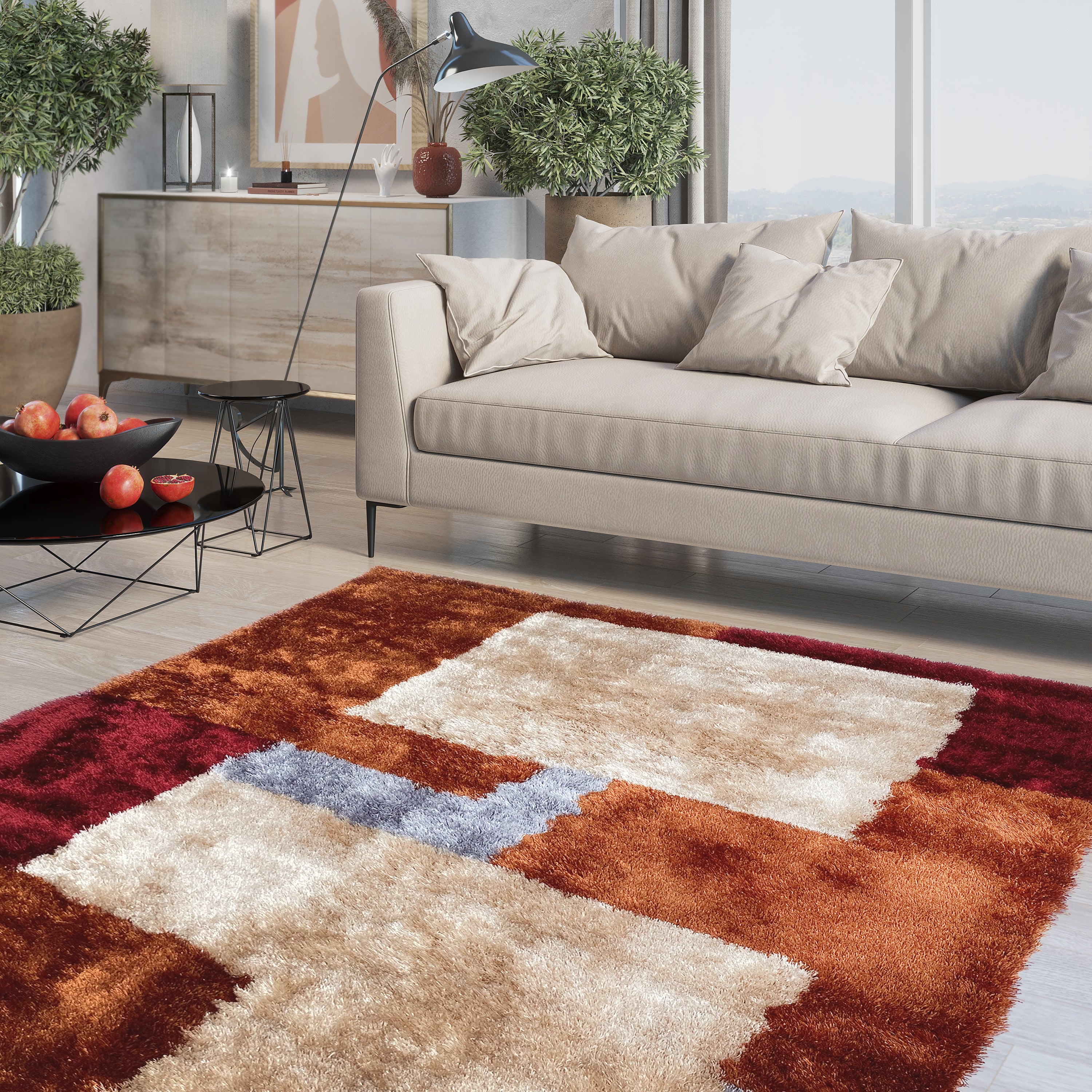 Optima Orange And Beige Shag Area Rug