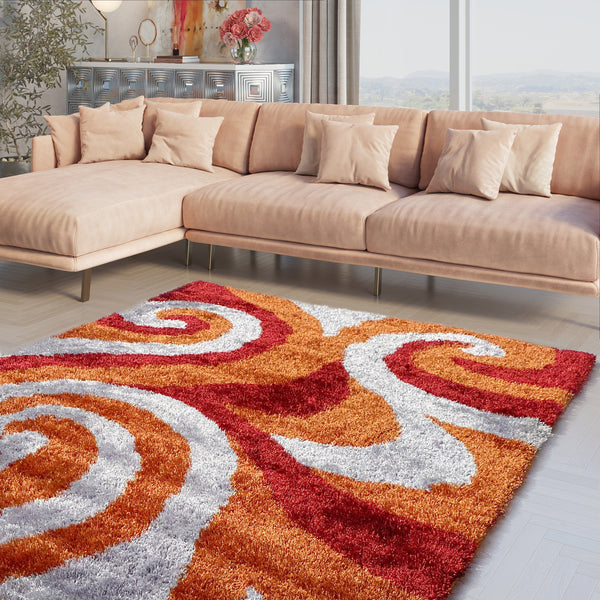 Optima Wild Side Orange And Red Shag Area Rug