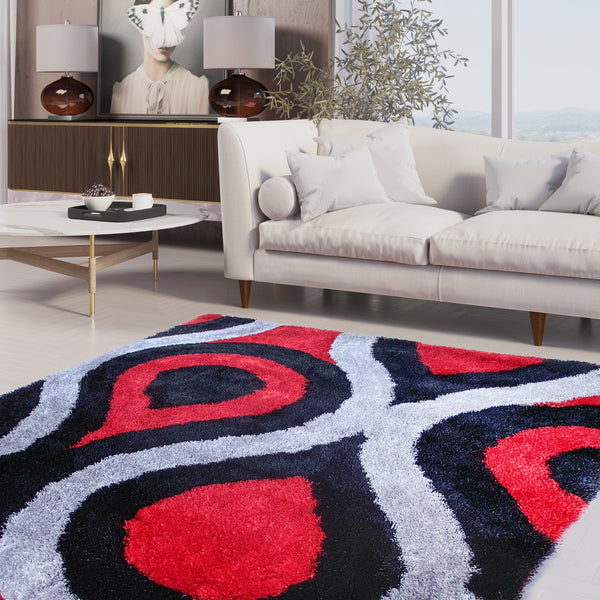 Optima Bel Air Red And Black Shag Area Rug