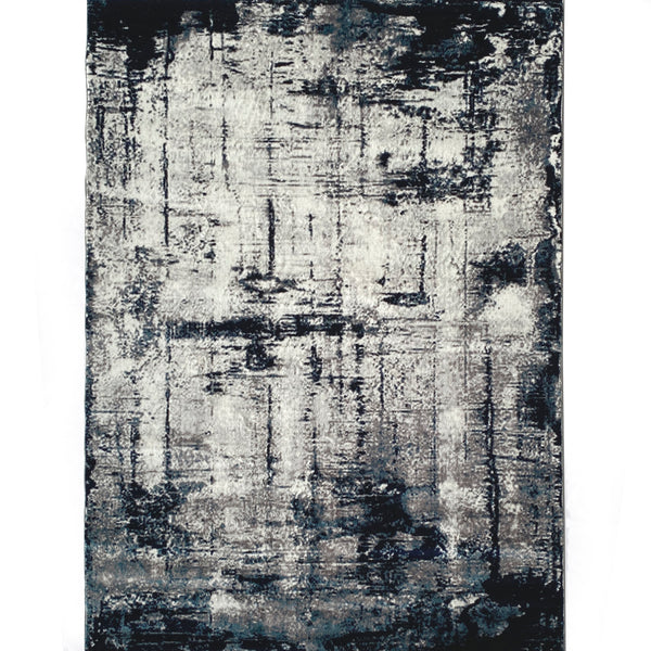 Iranian Cream Navy Blue Distressed Abstract Area Rug