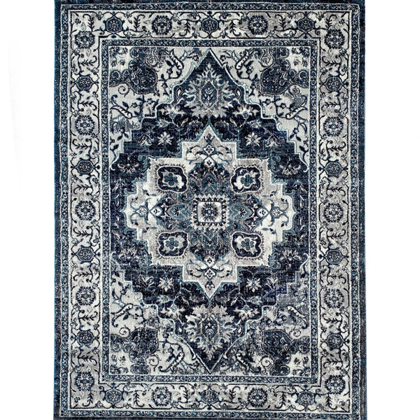 Iranian Navy Blue Green Vintage Mosaic Area Rug