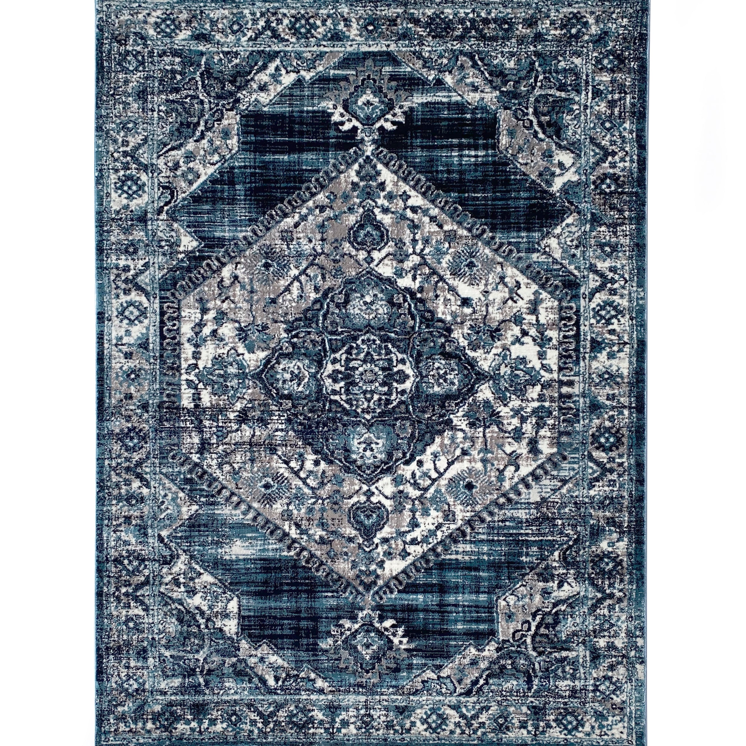 Persian Navy Blue Green Faded Medallion Area Rug