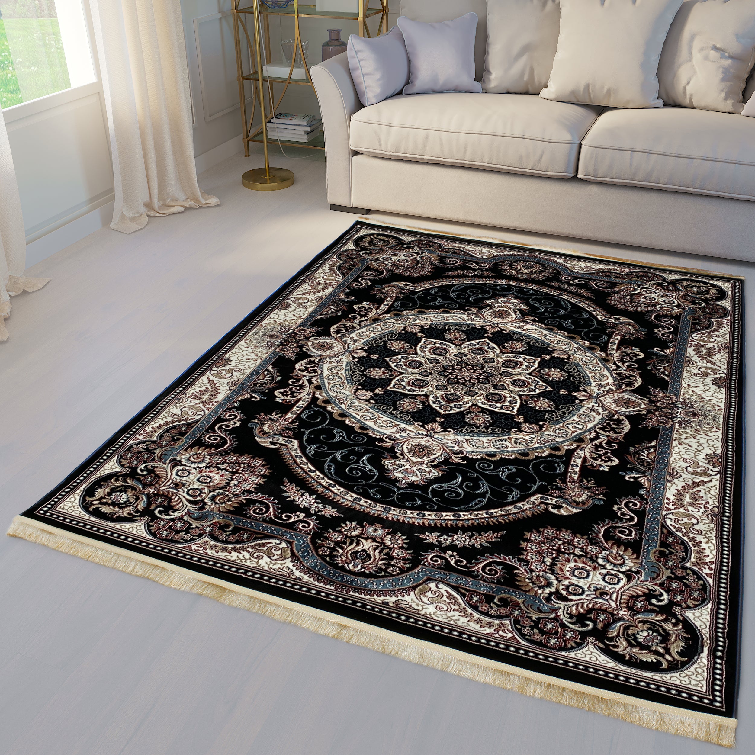 Traditional Black Mosaic Area Rug