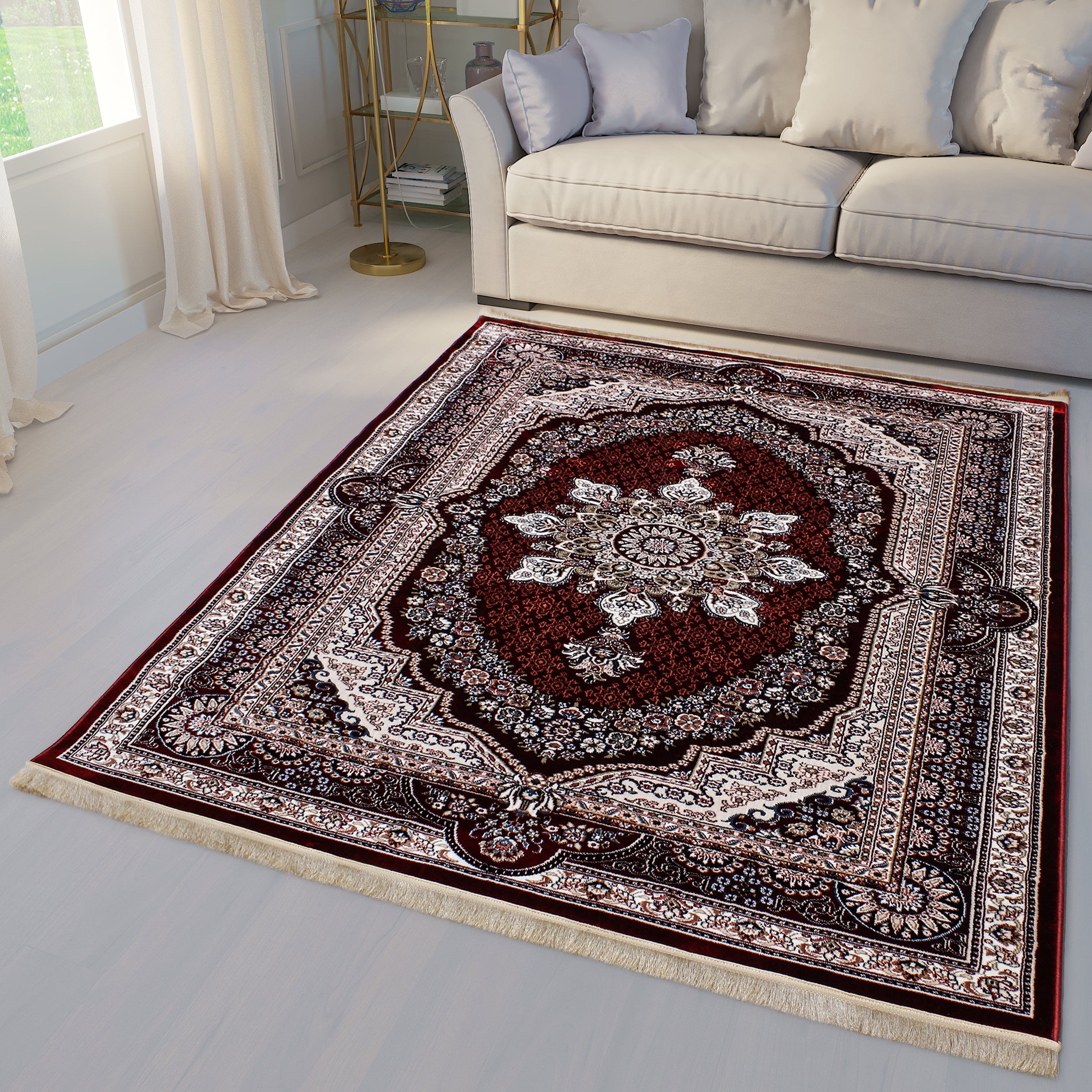 Traditional Burgundy Medallion Area Rug