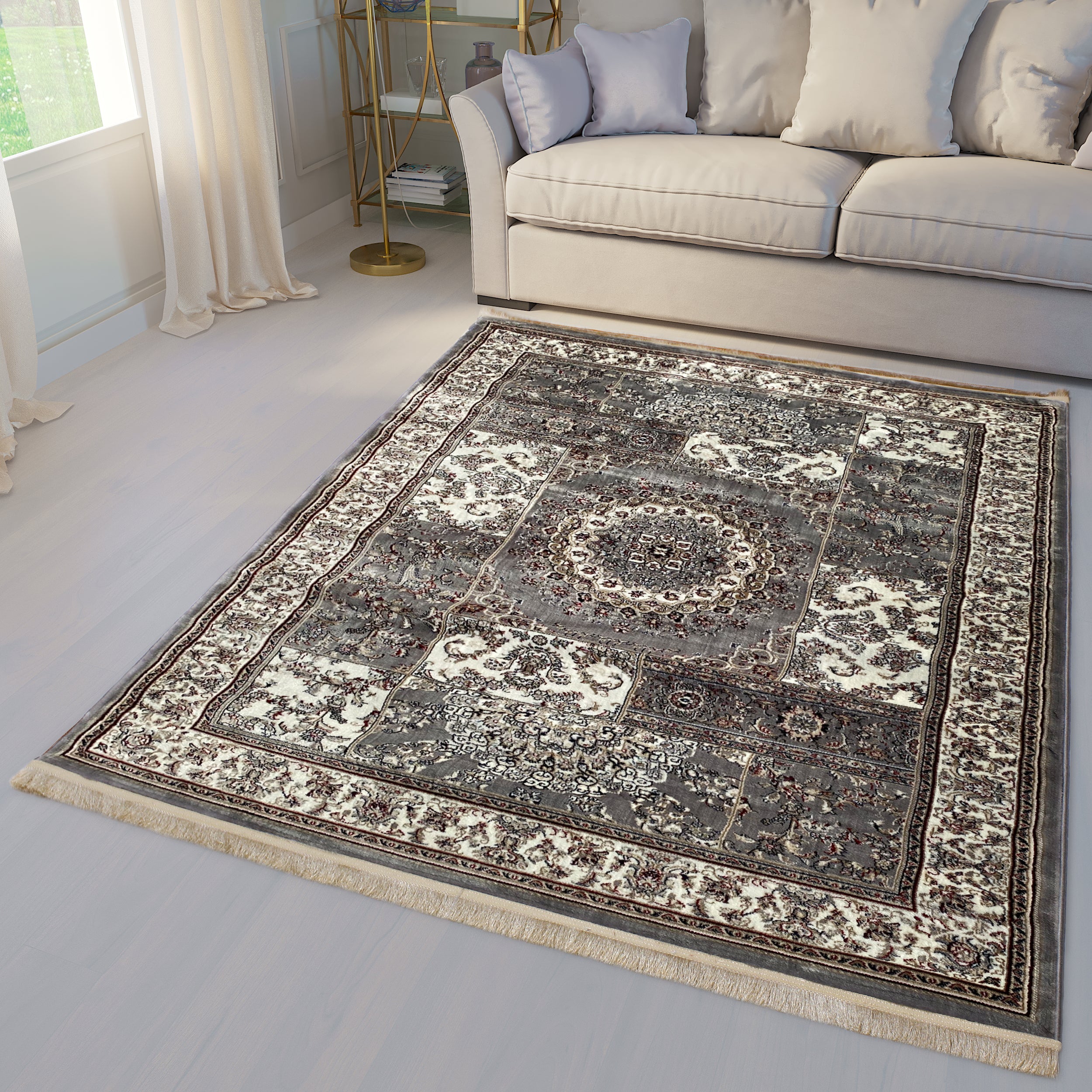 Traditional Gray Geometric Persian Area Rug