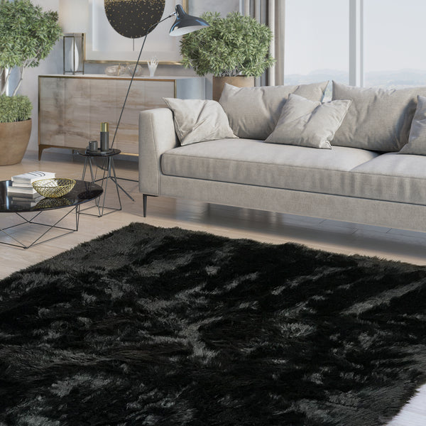 Sheepskin Black Faux Fur Shag Area Rug