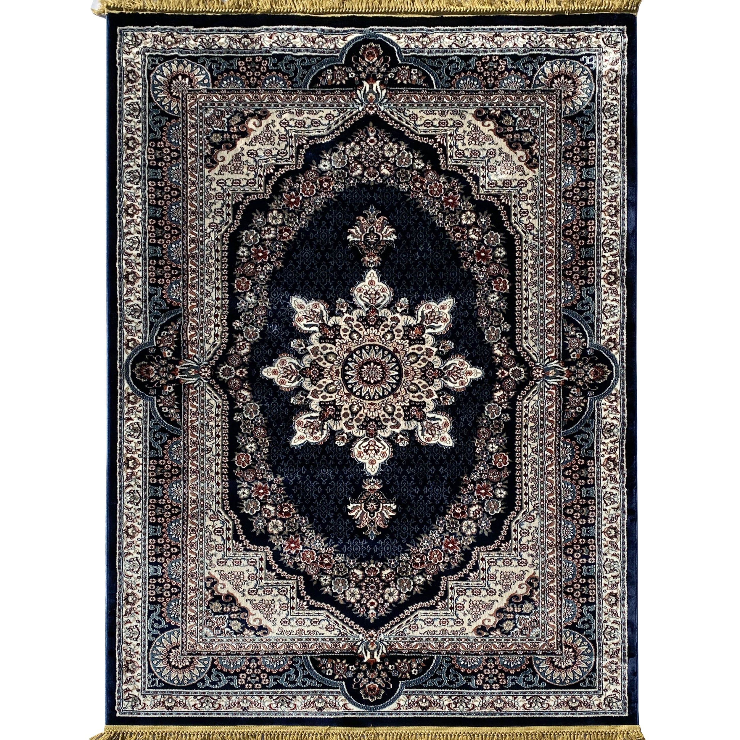 Traditional Navy Blue Medallion Area Rug, Brand: RugBerry, Collection: Kashan, Shape: Rectangular, Style: Tassel, Pattern: Vintage, Persian, Size: 5 x 7 ft, 8 x 10 ft, 9 x 12, Color: Navy Blue, Material: 100% Polyester Silk, Weave: Machine Made, Thickness: 0.5 inches, Room: Bedroom, Dining Room, Living Room, Hallway, Office, Kitchen, Bathroom, Entryway, Nursery, Kids Room