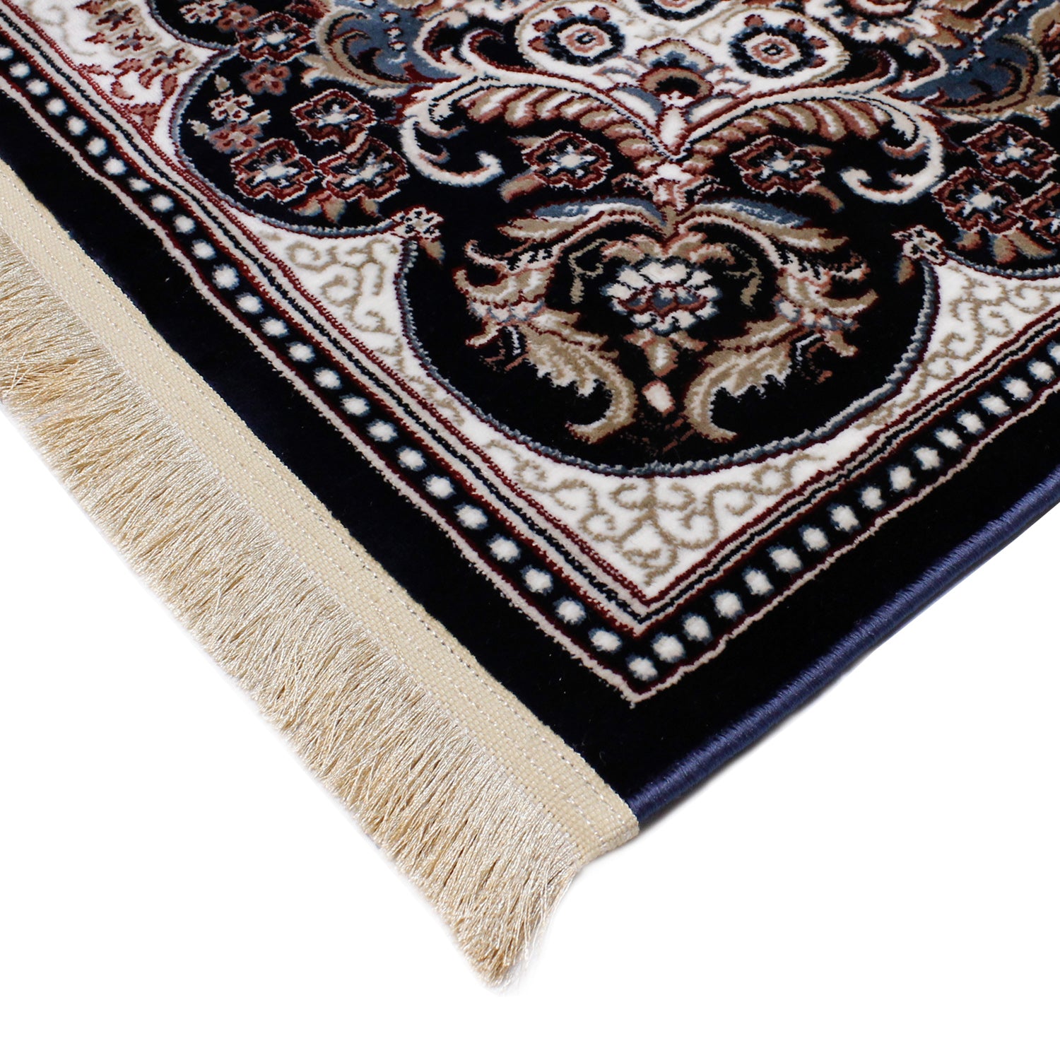 traditional navy blue mosaic area rug. Brand: RugBerry, Collection: Kashan, Shape: Rectangular, Style: Tassel, Pattern: Vintage, Persian, Size: 5 x 7 ft, 8 x 10 ft, 9 x 12, Color: Navy Blue, Material: 100% Polyester Silk, Weave: Machine Made, Thickness: 0.5 inches, Room: Bedroom, Dining Room, Living Room, Hallway, Office, Kitchen, Bathroom, Entryway, Nursery, Kids Room