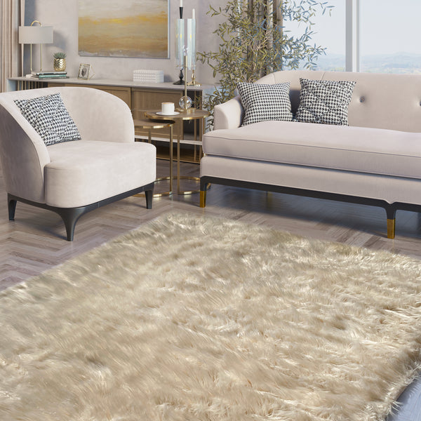 Sheepskin Beige Faux Fur Shag Area Rug