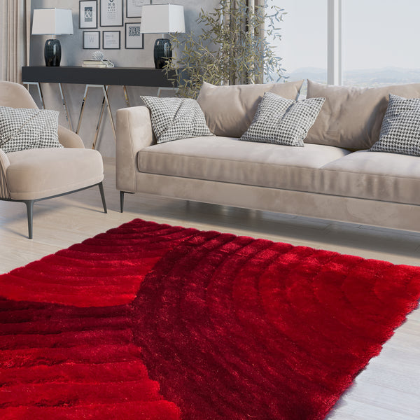 Swirl Red Shag Area Rug