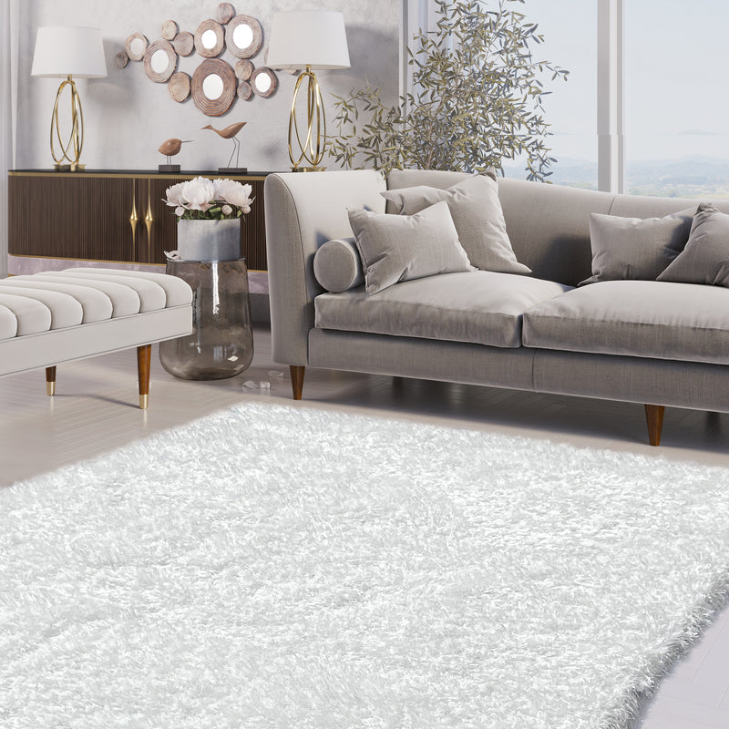 Romance White Solid Shag Area Rug