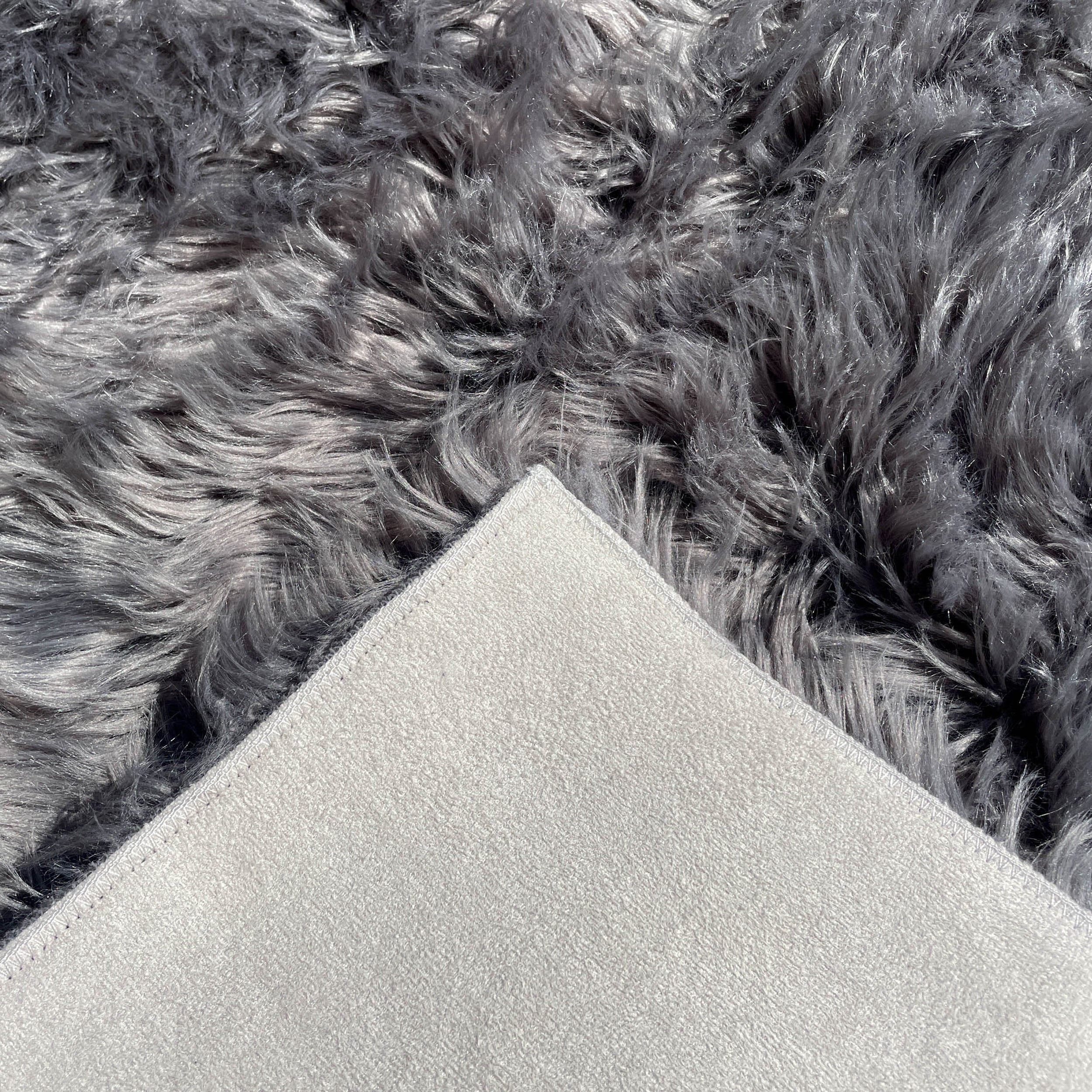 Sheepskin Dark Gray Faux Fur Shag Area Rug