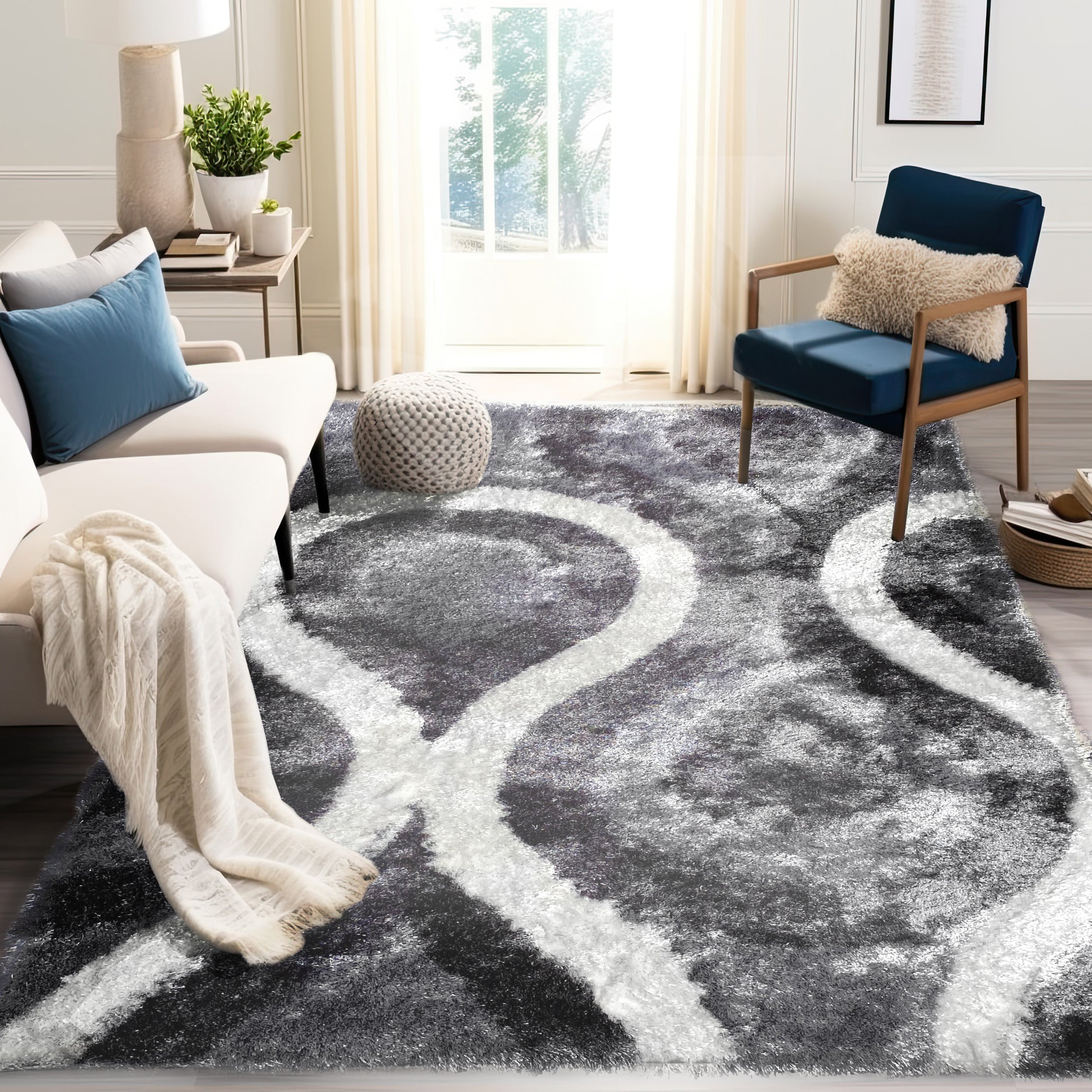 Optima Bel Air Abstract Gray Shag Area Rug