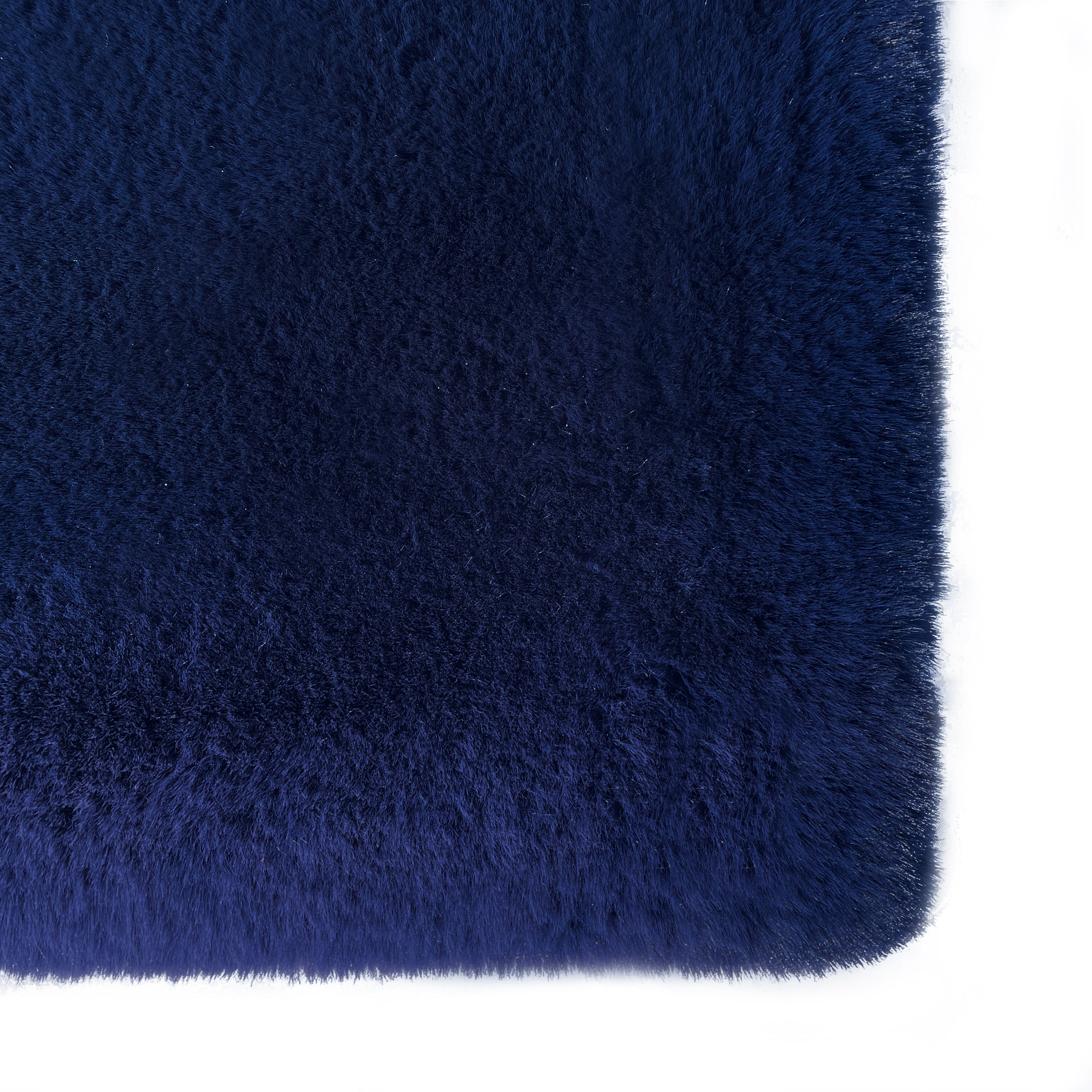 Luxury Chinchilla Navy Blue Faux Fur Plush Area Rug