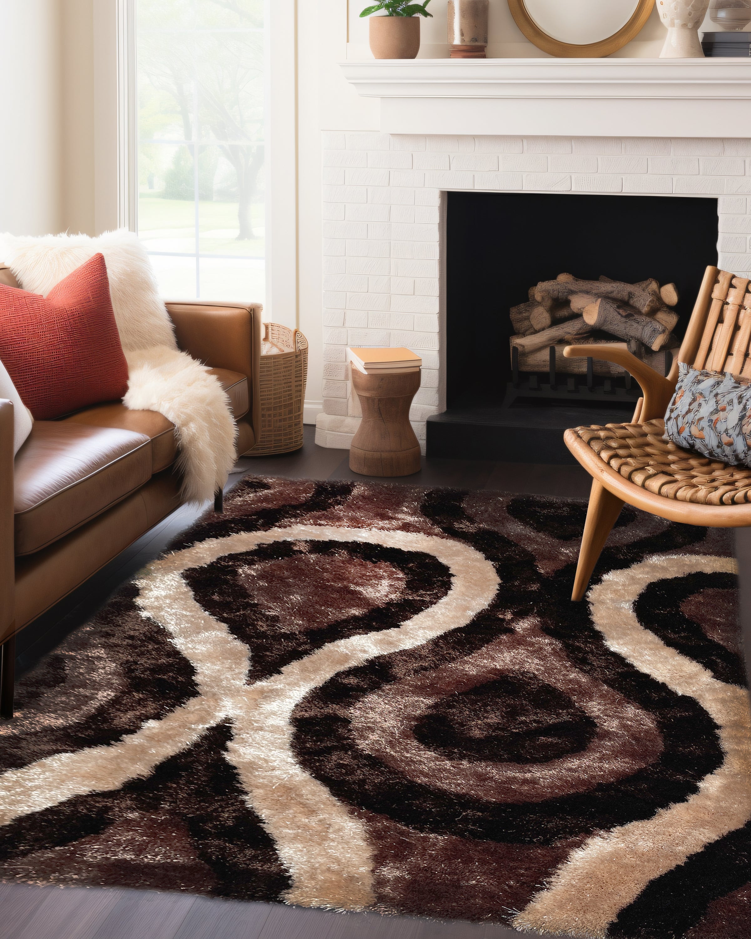 Optima Bel Air Brown Shag Area Rug