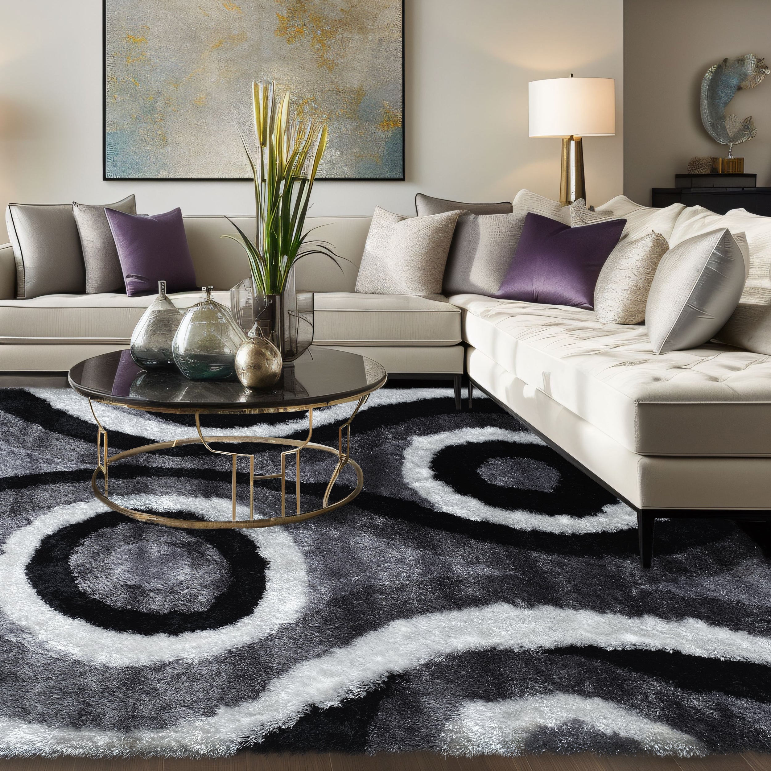 Optima Echo Black And White Shag Area Rug