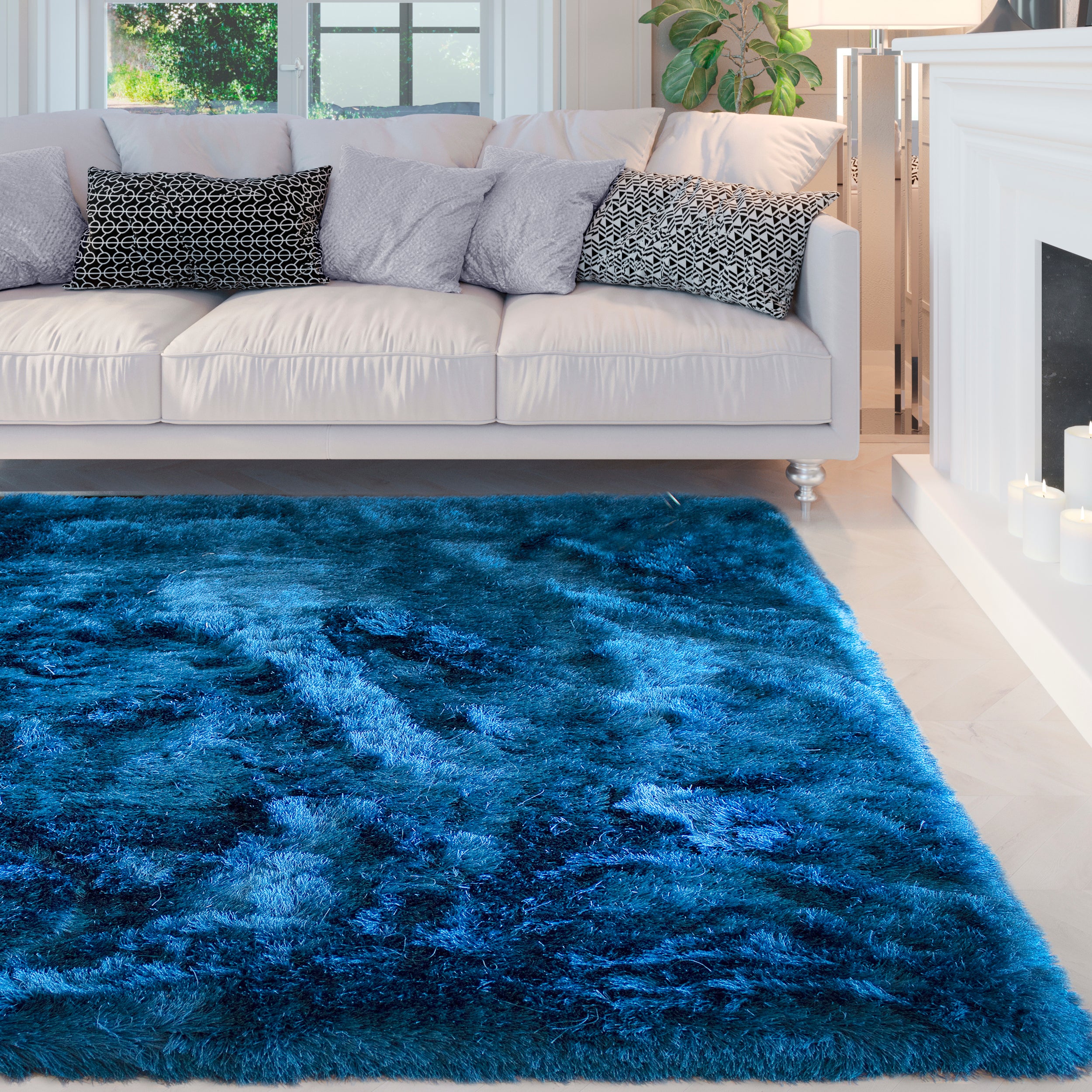 Glorious Navy Blue Solid Shag Area Rug