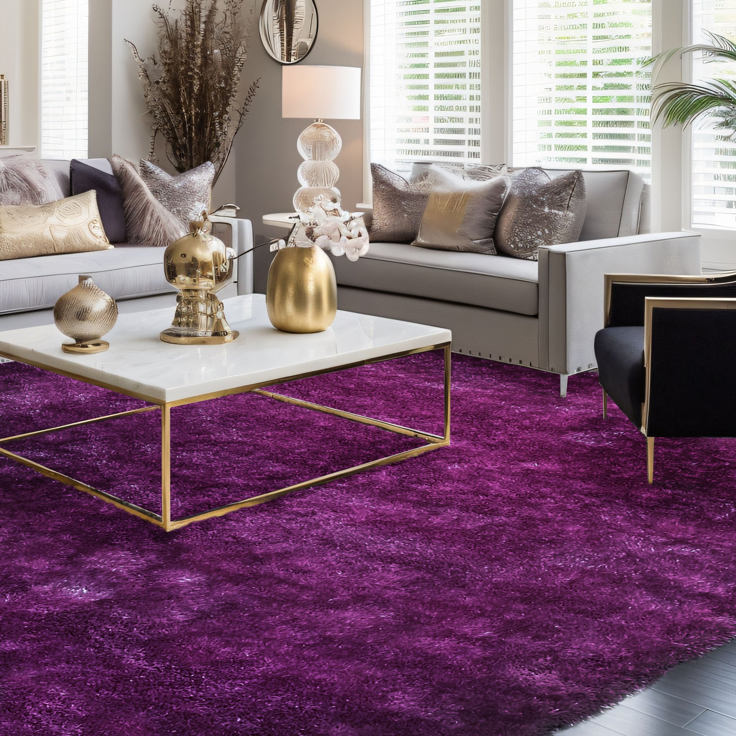 Aroma Purple Solid Shag Area Rug