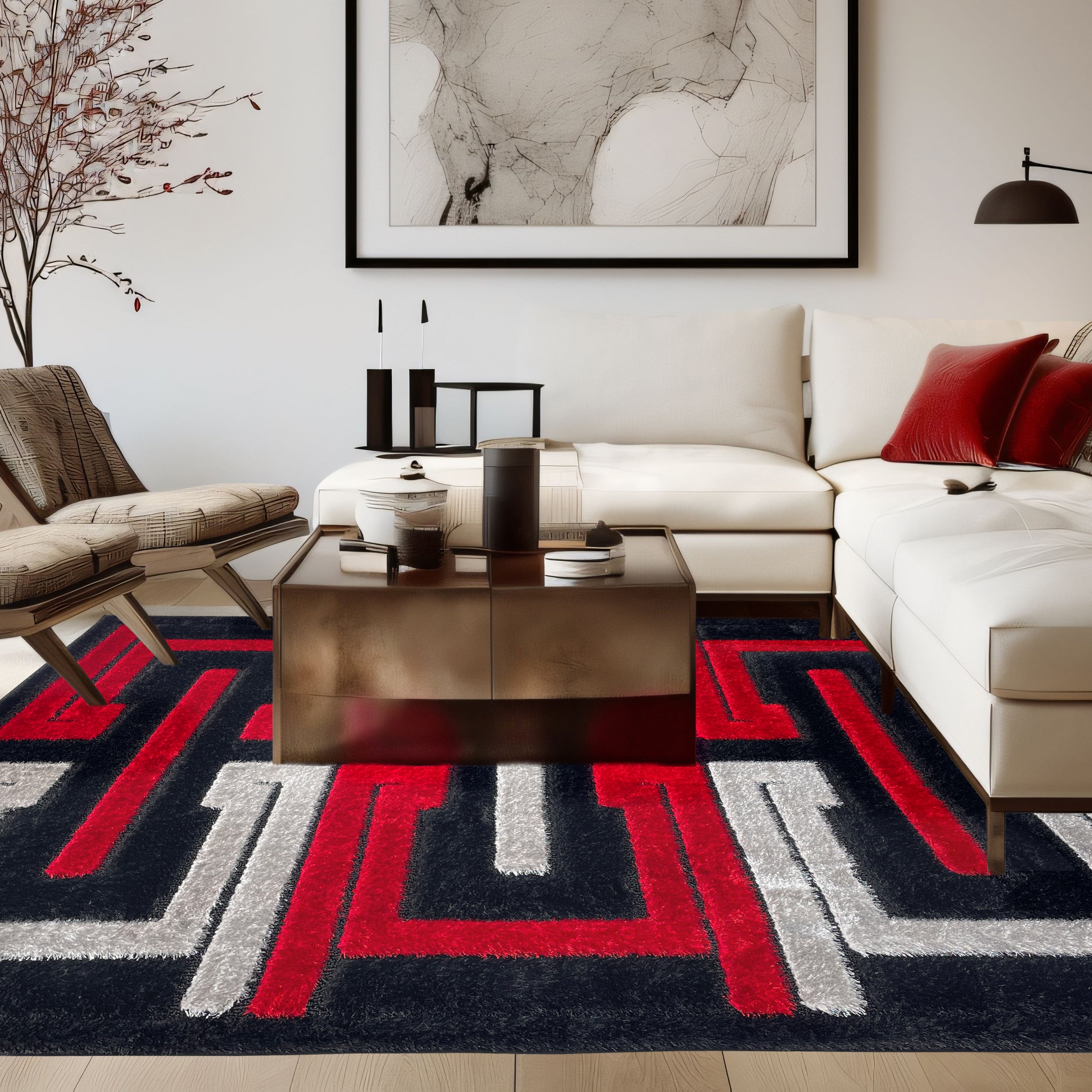 Platinum Black Red Geometric Area Rug (PLA-BLARED1670)