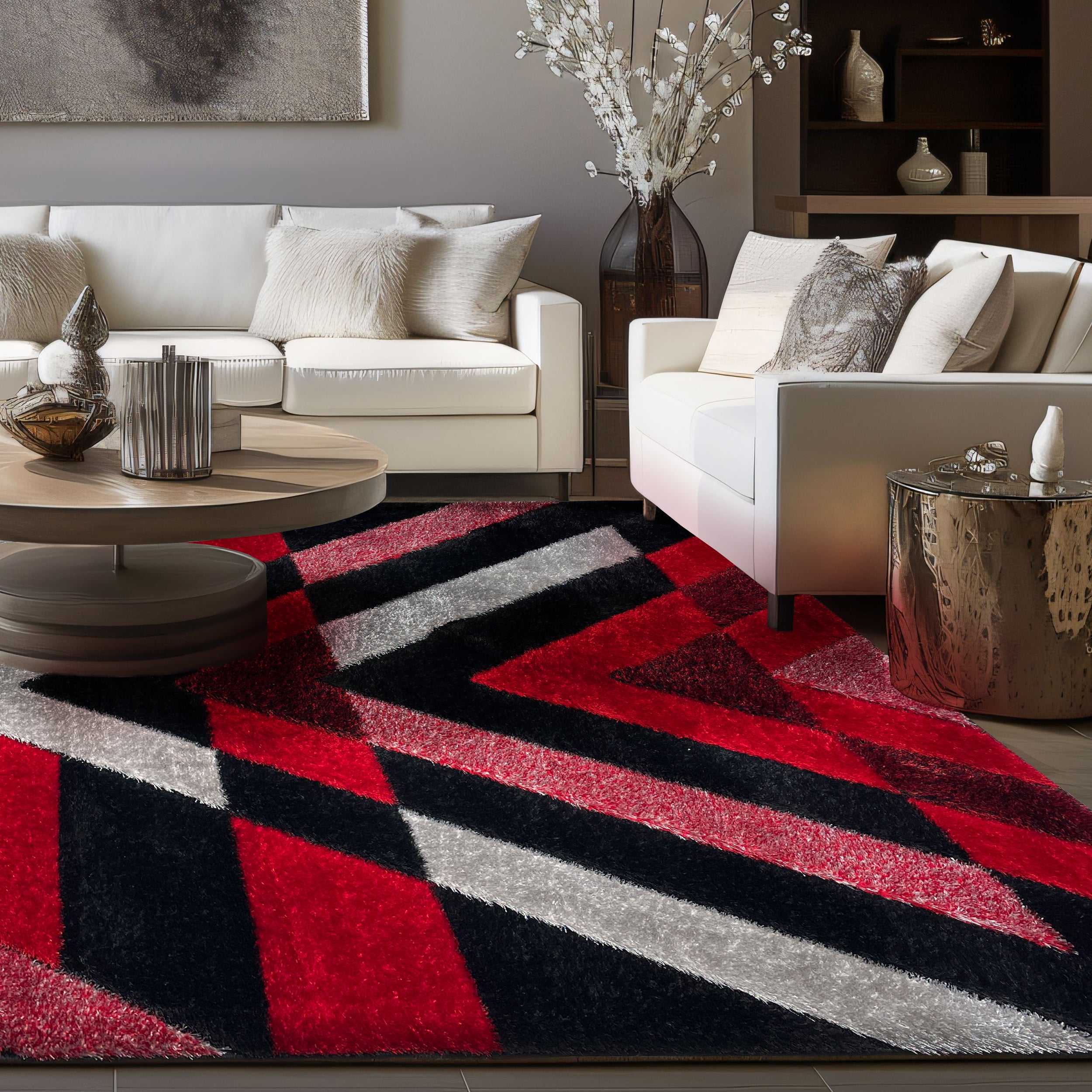 Platinum Black Red Geometric Area Rug (PLA-BLARED1675)