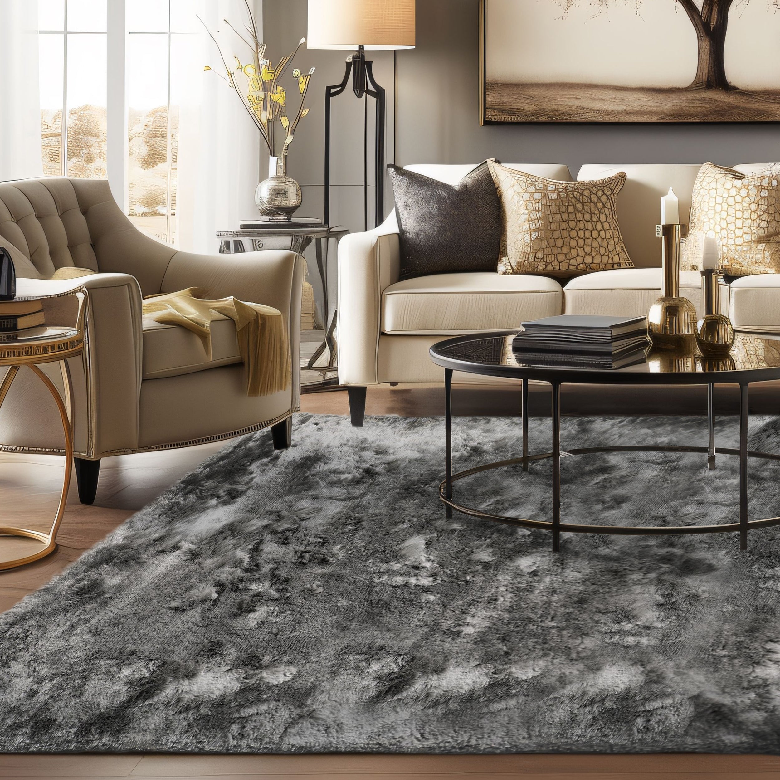 Brisa Dark Gray Solid Shag Area Rug