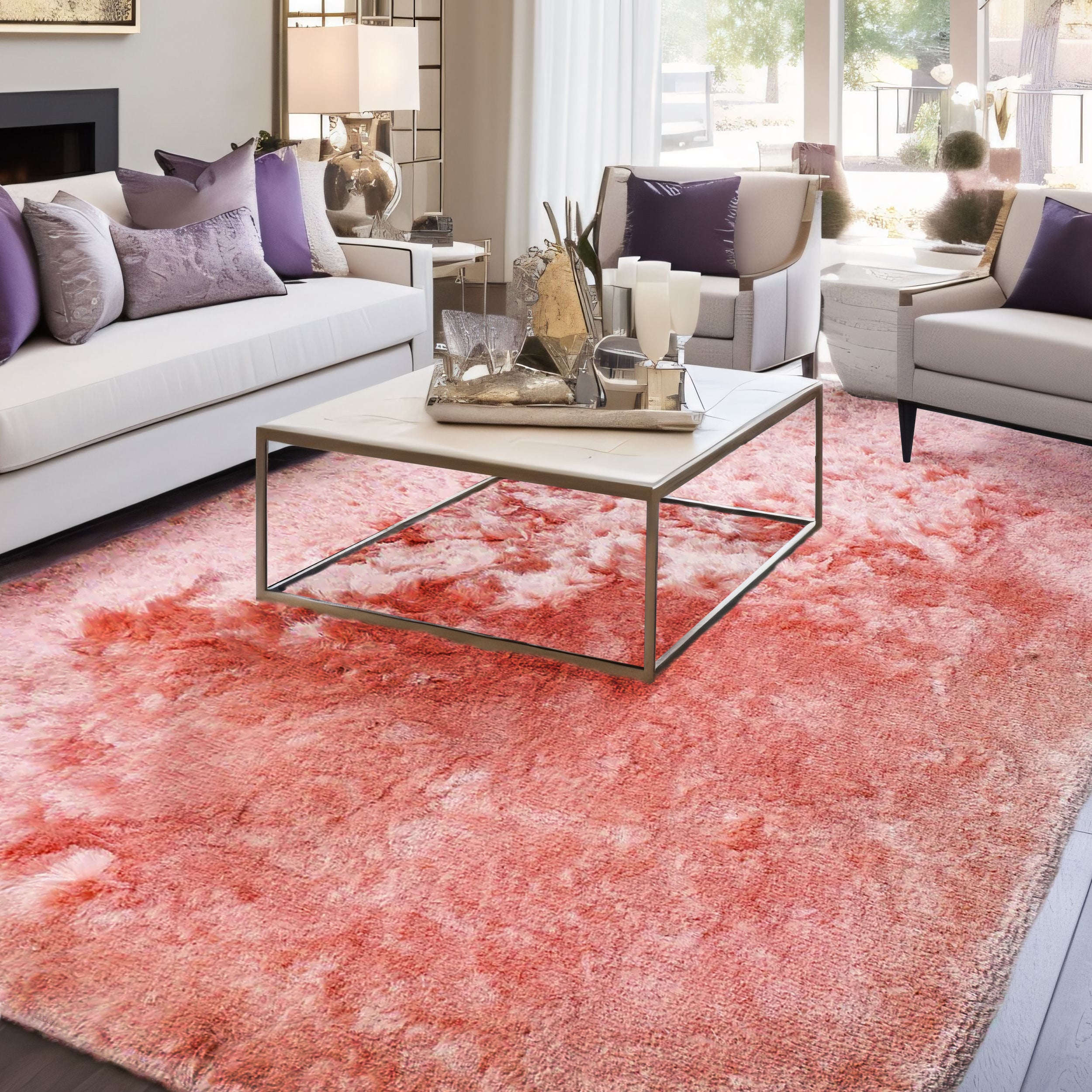 Brisa Pink Rose Solid Shag Area Rug