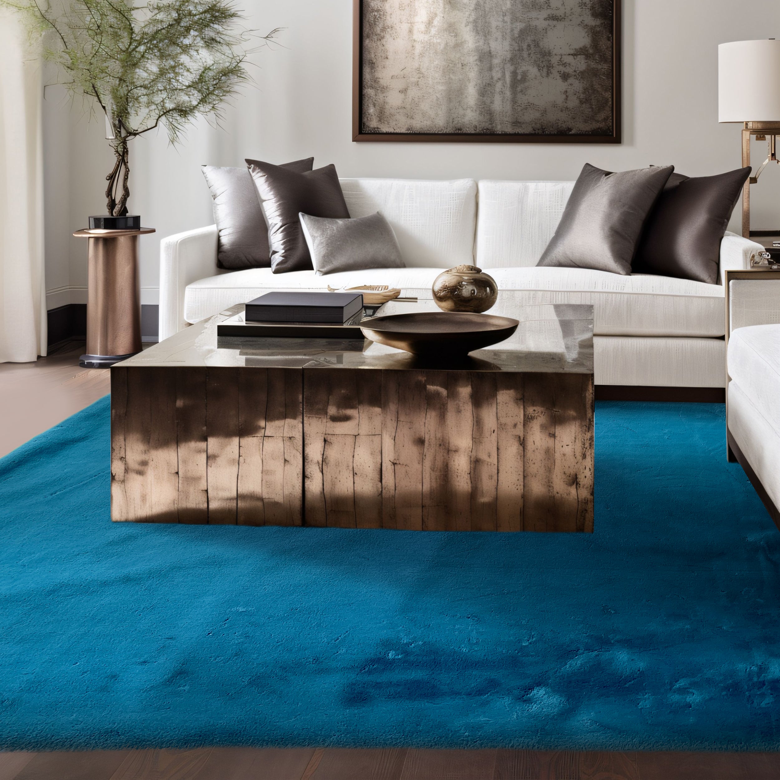 Luxury Chinchilla Teal Blue Faux Fur Plush Area Rug