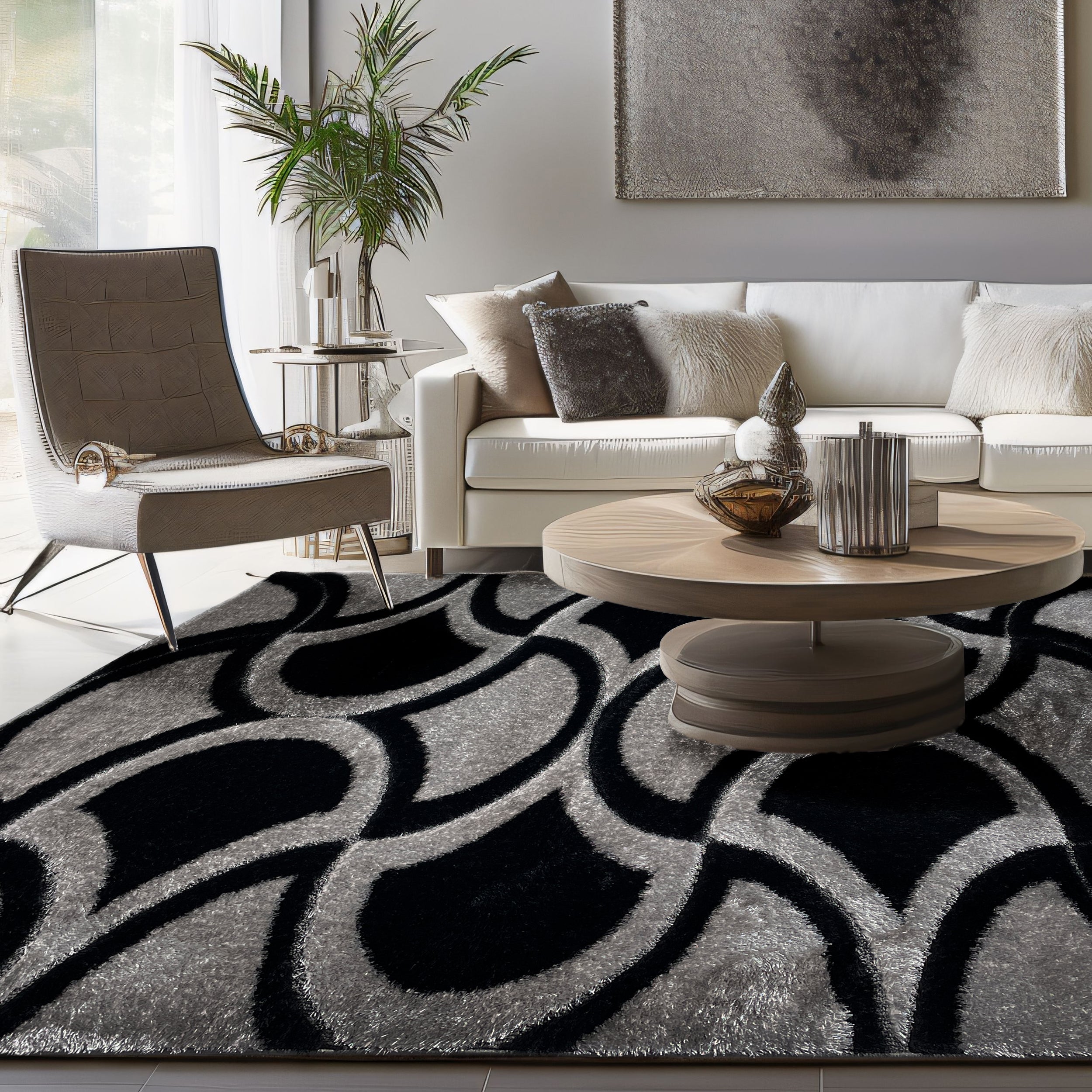 Platinum Gray Black Geometric Area Rug (PLA-GRABLA1934)