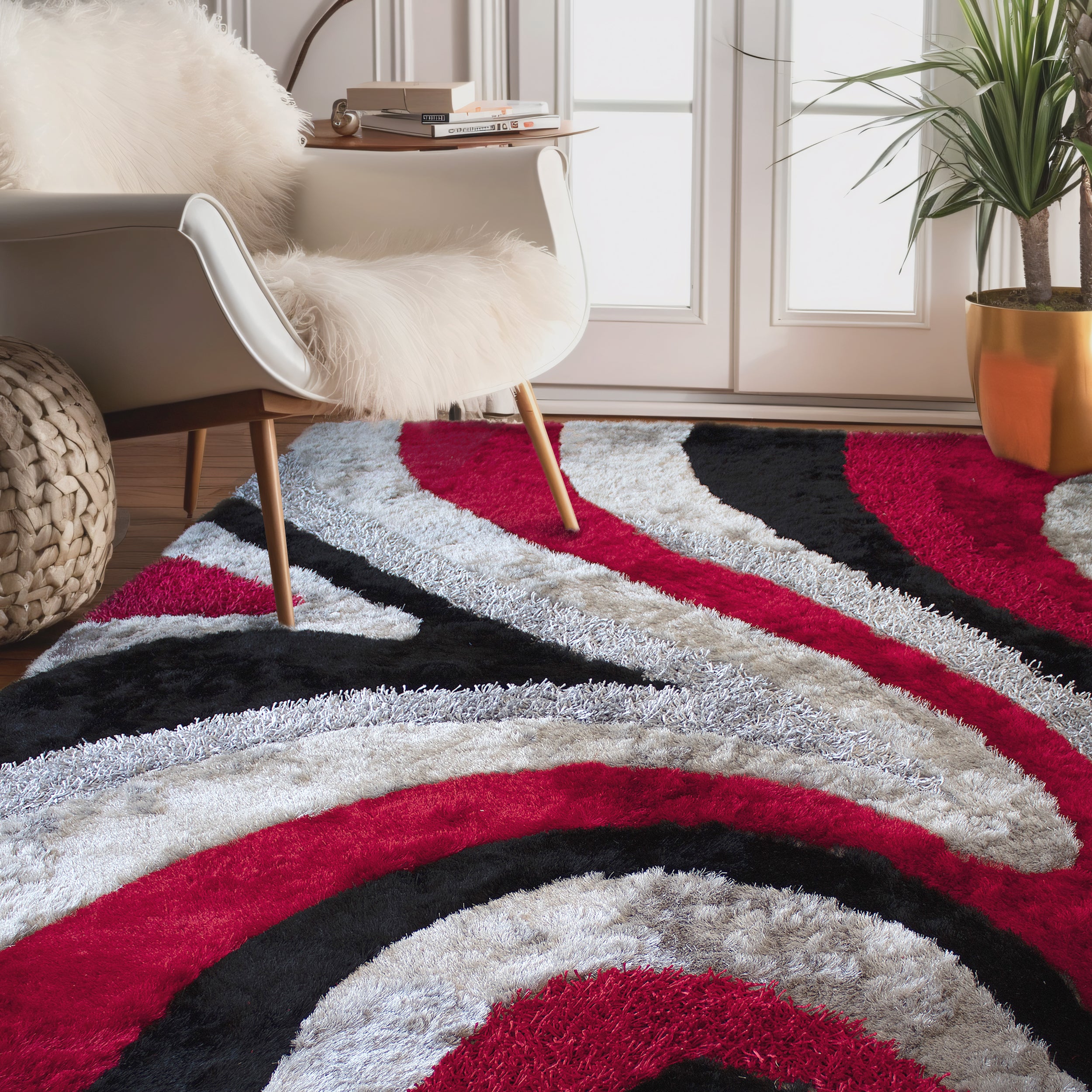 Signature Designers Red And Black Shag Area Rug