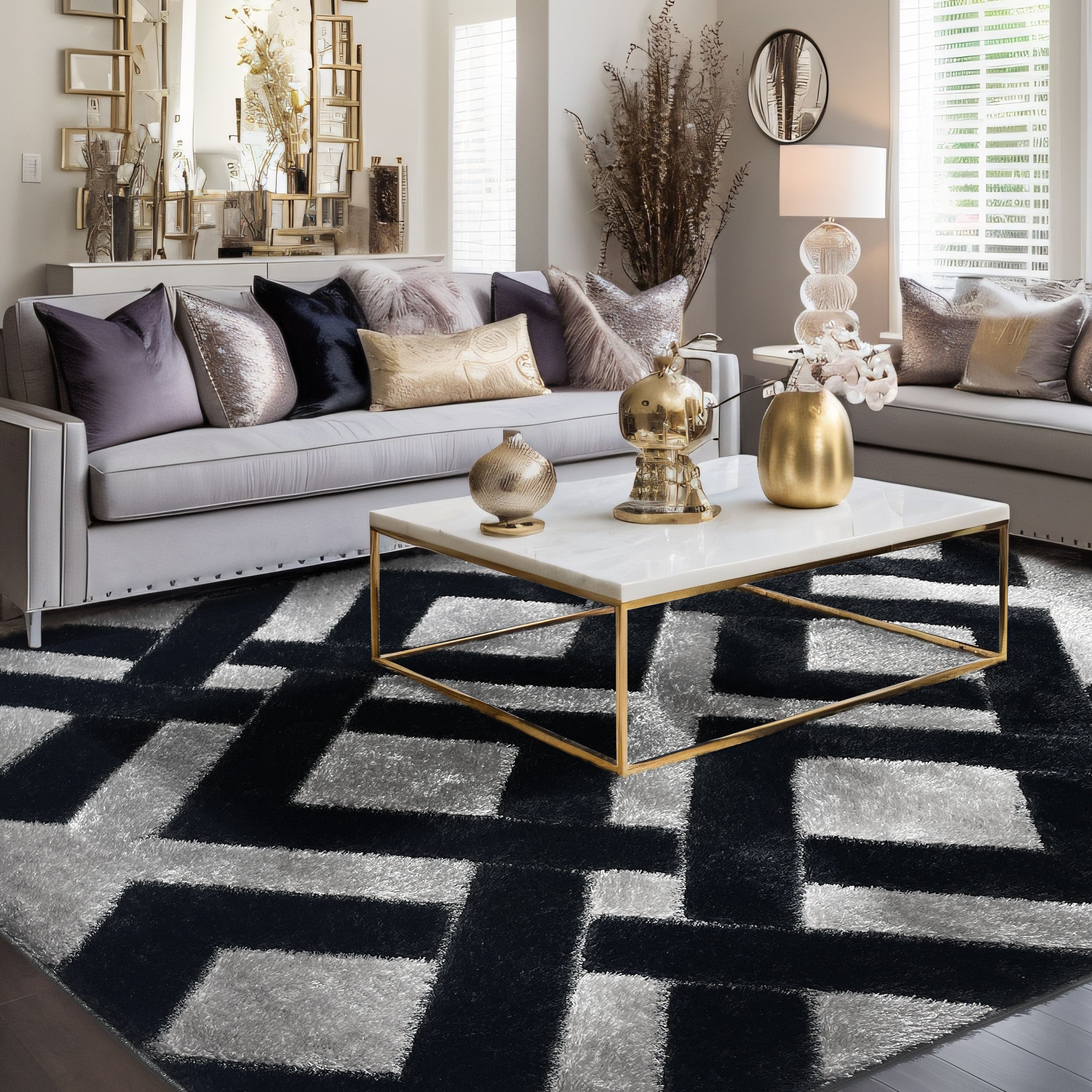 Platinum Gray Black Geometric Area Rug