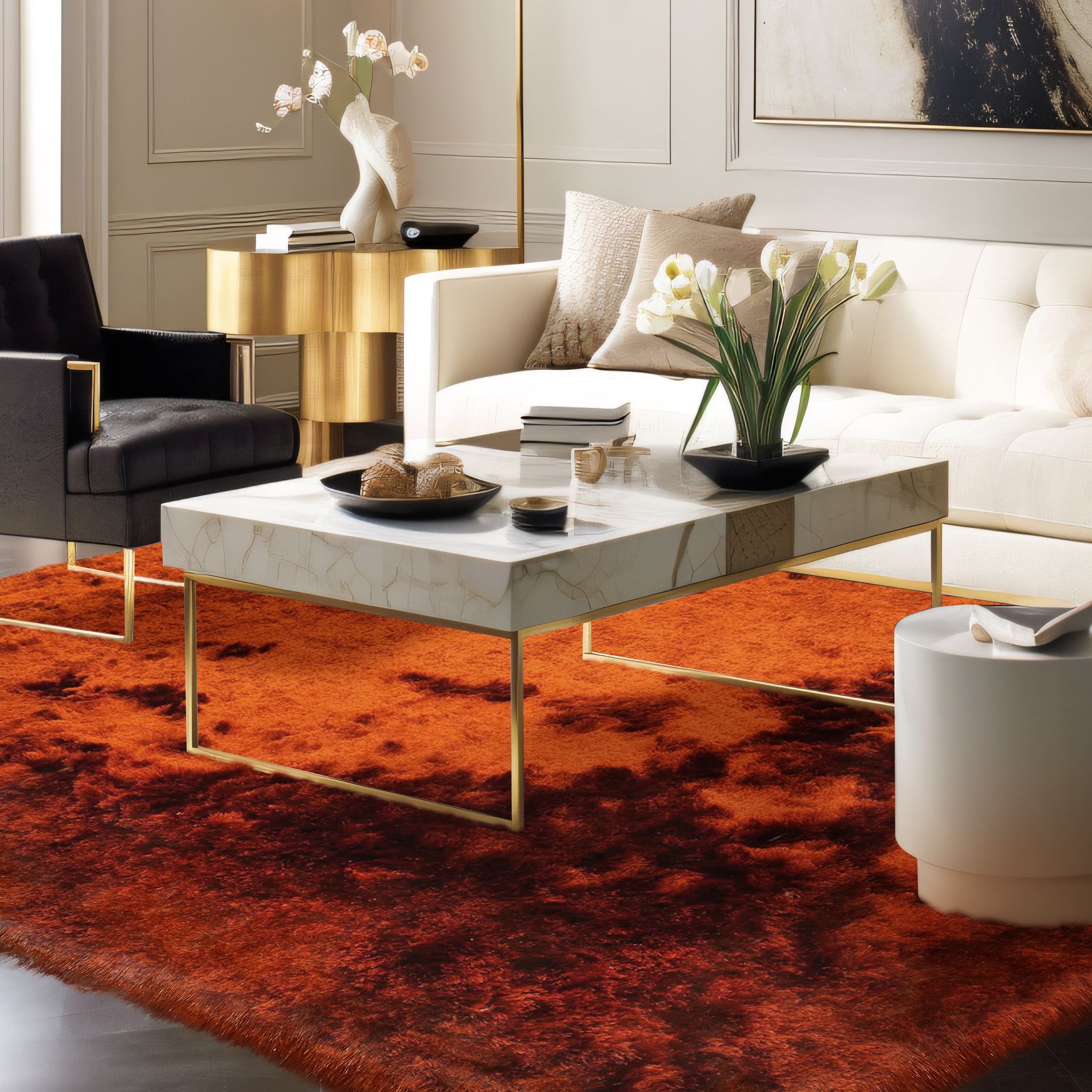 Brisa Orange Rust Solid Shag Area Rug